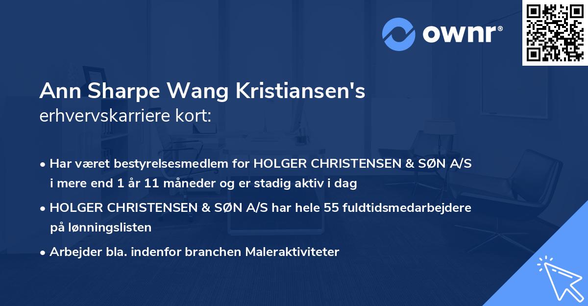 Ann Sharpe Wang Kristiansen's erhvervskarriere kort