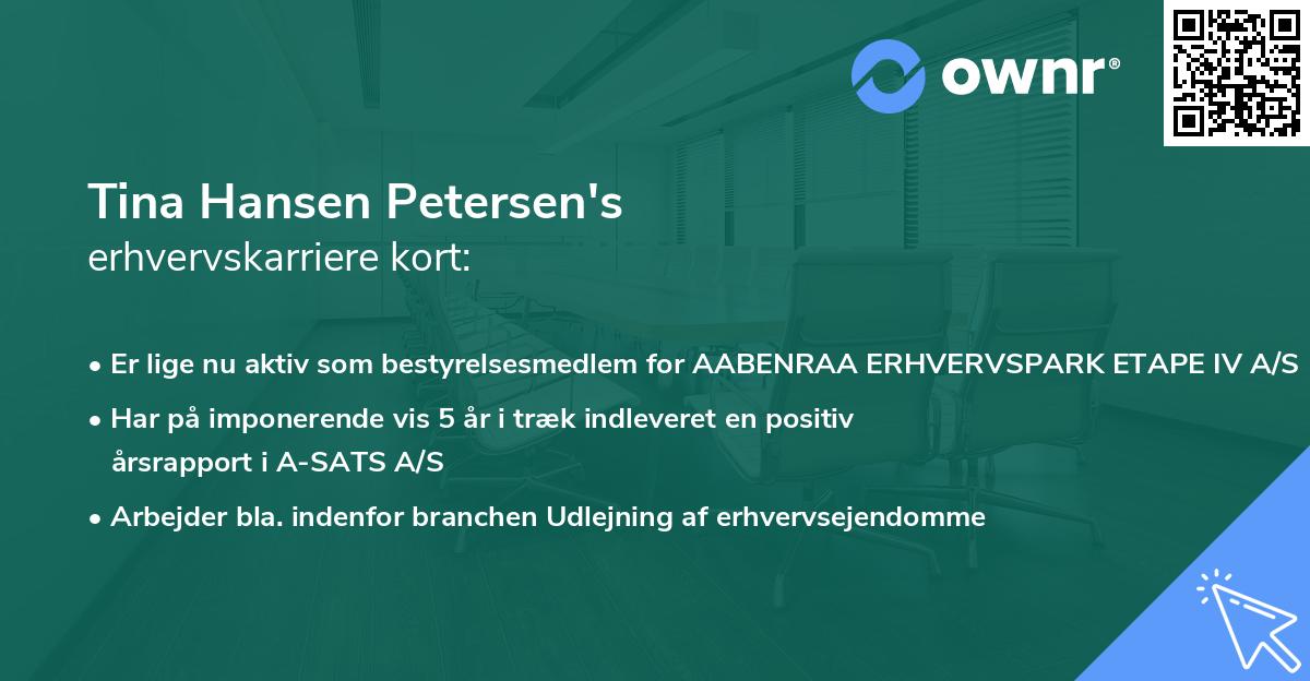 Tina Hansen Petersen's erhvervskarriere kort