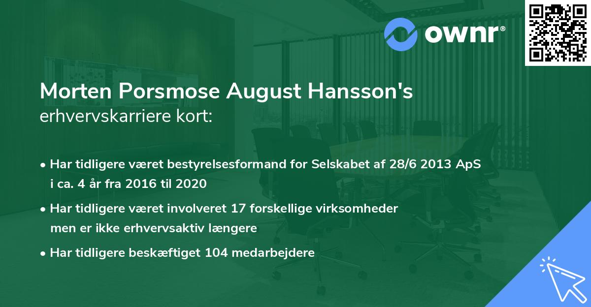 Morten Porsmose August Hansson's erhvervskarriere kort
