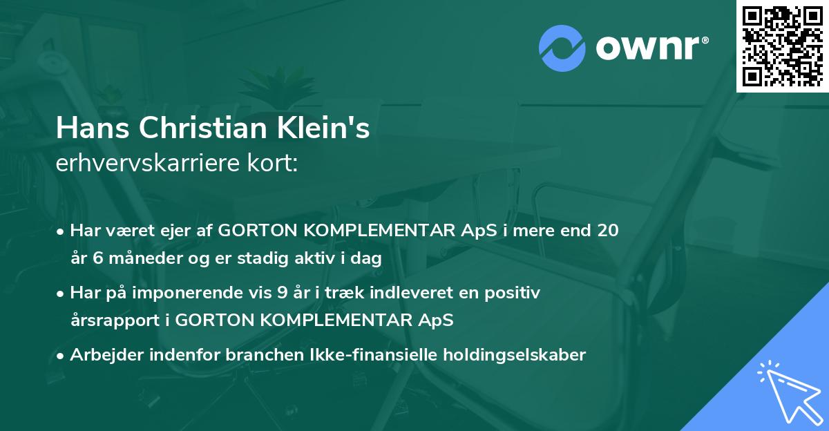 Hans Christian Klein's erhvervskarriere kort