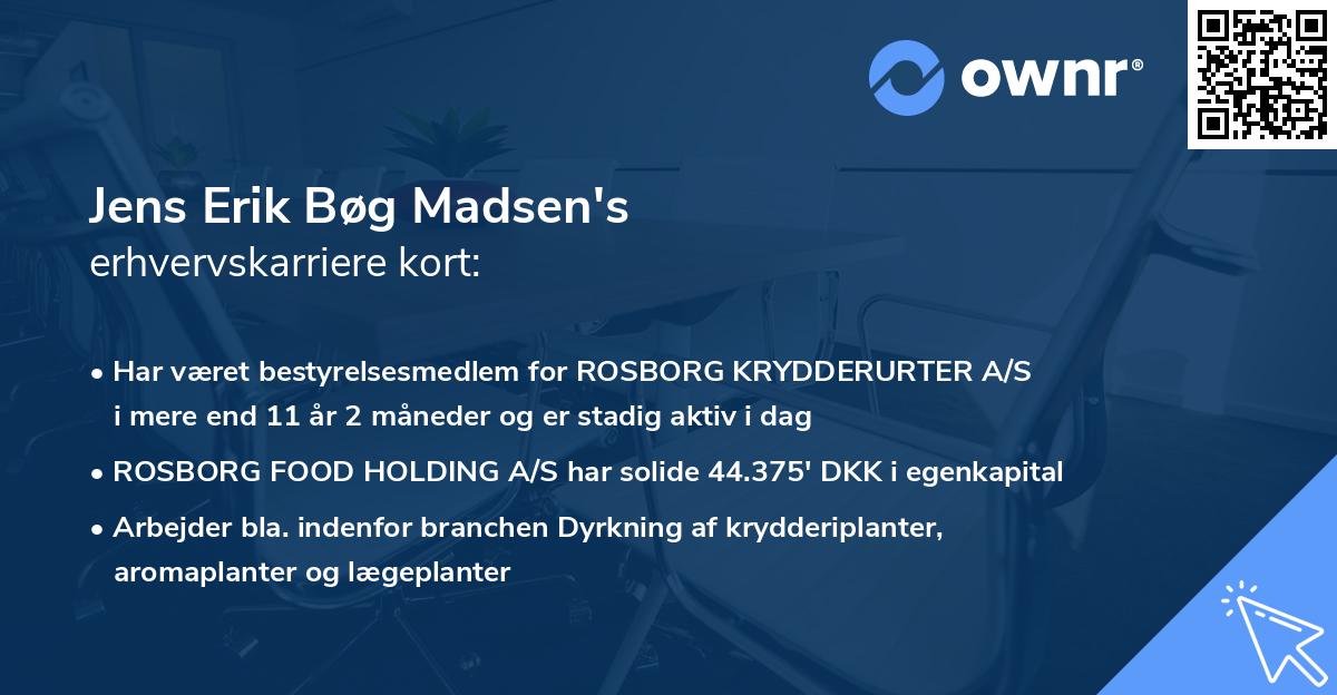 Jens Erik Bøg Madsen's erhvervskarriere kort