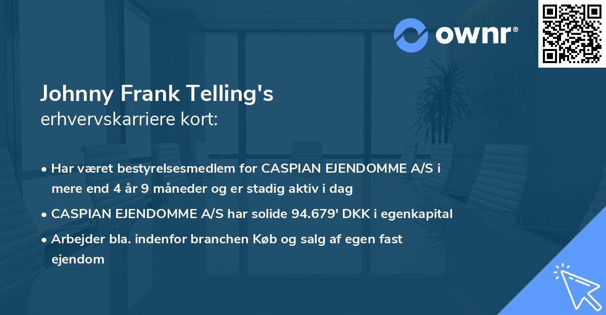 Johnny Frank Telling's erhvervskarriere kort