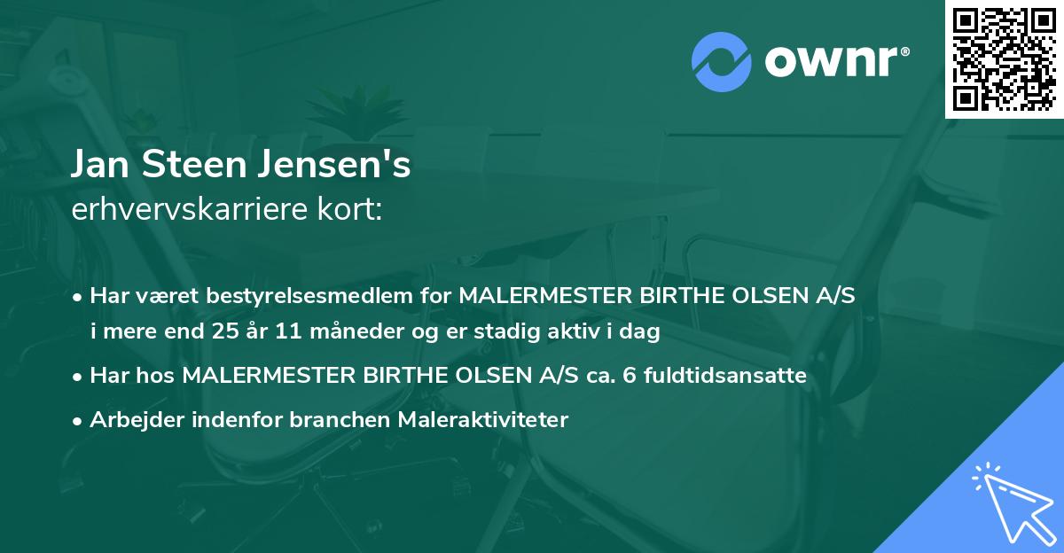 Jan Steen Jensen's erhvervskarriere kort