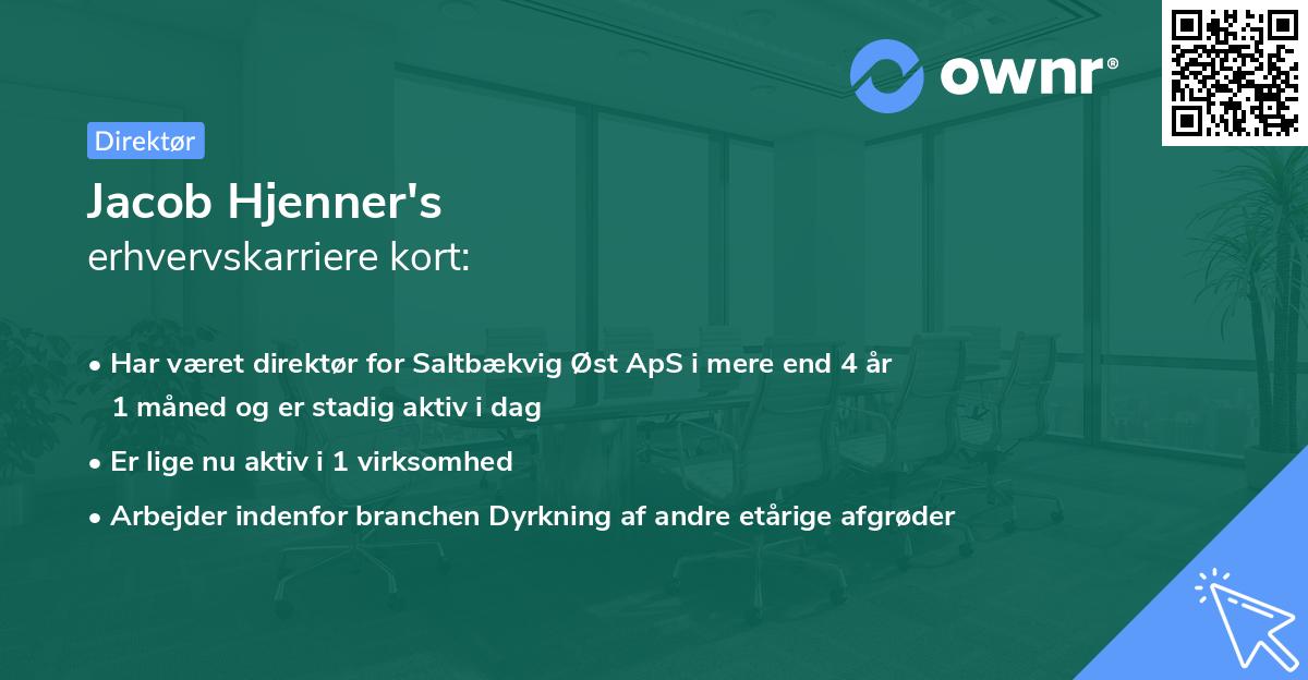 Jacob Hjenner's erhvervskarriere kort