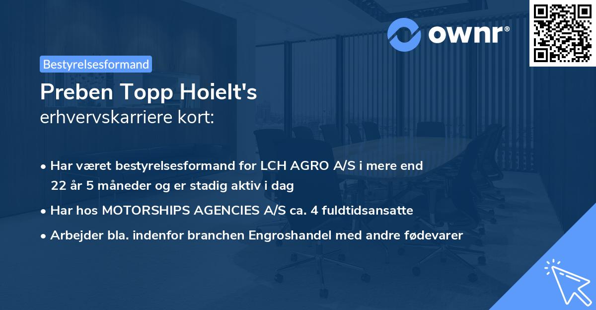 Preben Topp Hoielt's erhvervskarriere kort