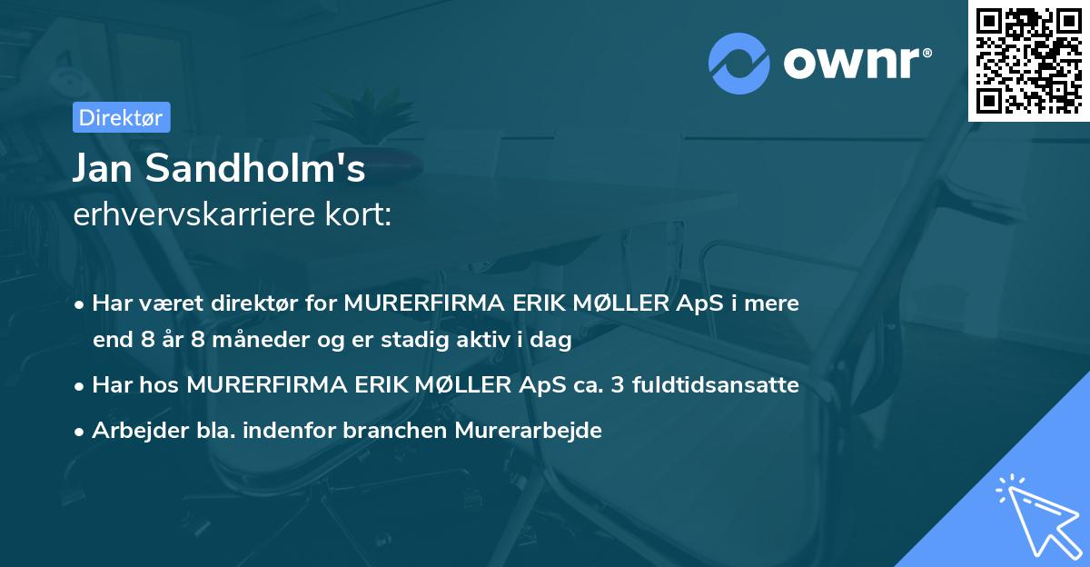 Jan Sandholm's erhvervskarriere kort