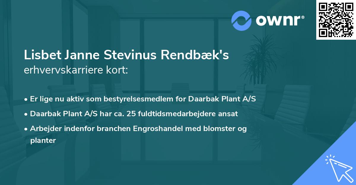 Lisbet Janne Stevinus Rendbæk's erhvervskarriere kort