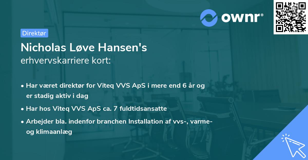Nicholas Løve Hansen's erhvervskarriere kort