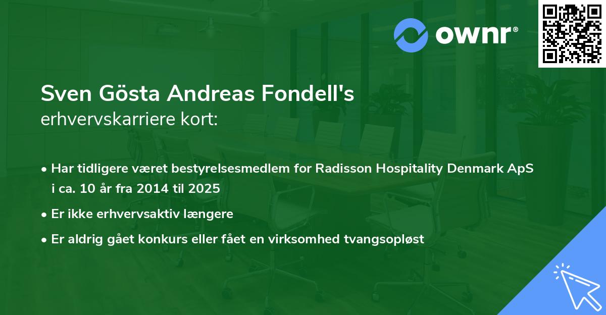 Sven Gösta Andreas Fondell's erhvervskarriere kort