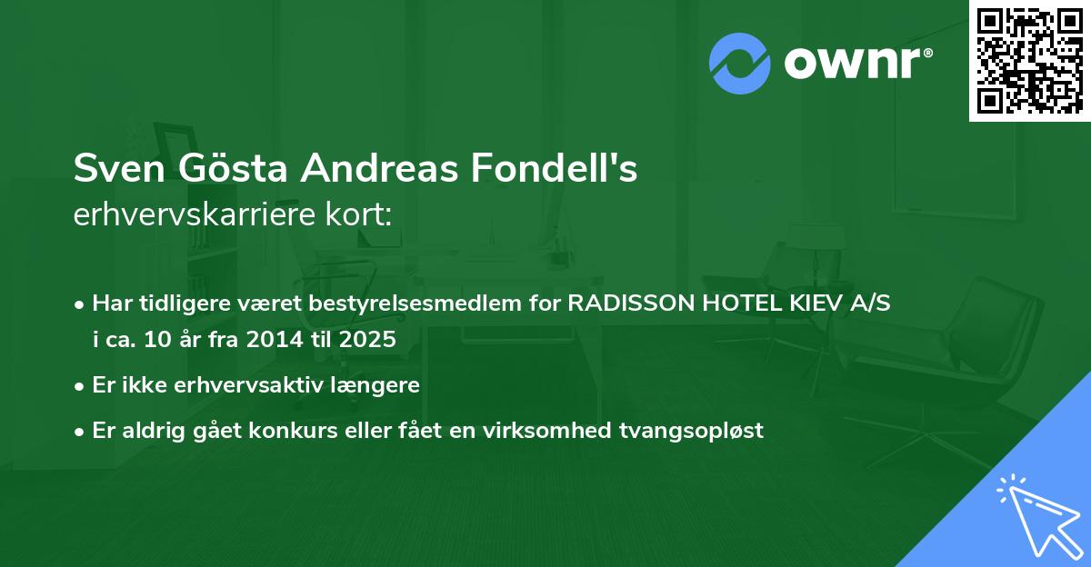 Sven Gösta Andreas Fondell's erhvervskarriere kort