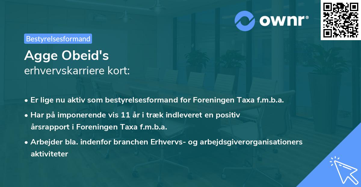 Agge Obeid's erhvervskarriere kort