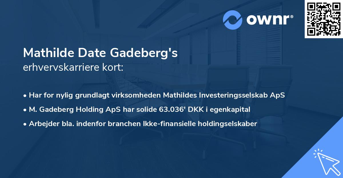 Mathilde Date Gadeberg's erhvervskarriere kort