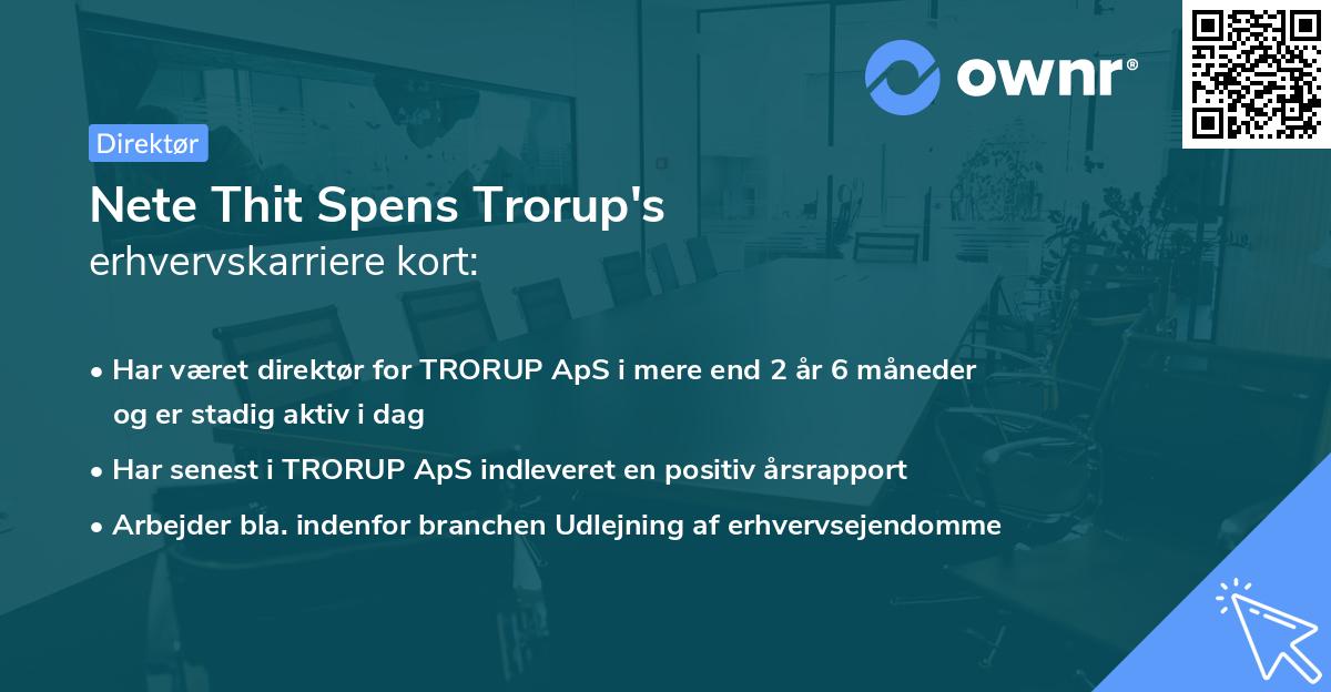 Nete Thit Spens Trorup's erhvervskarriere kort