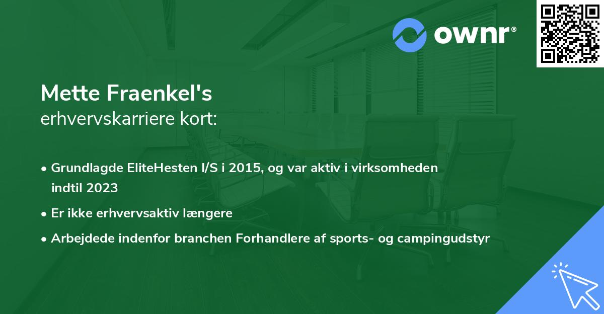 Mette Fraenkel's erhvervskarriere kort