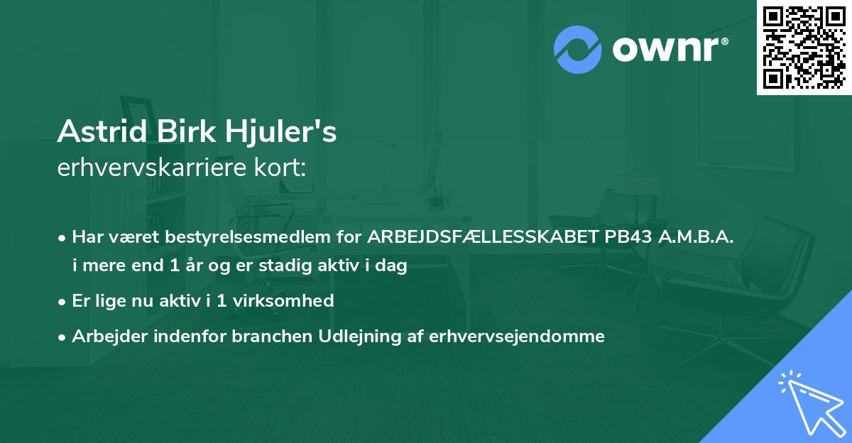 Astrid Birk Hjuler's erhvervskarriere kort