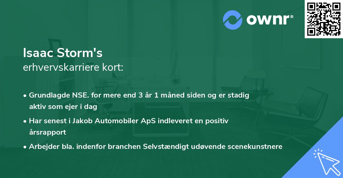 Isaac Storm's erhvervskarriere kort