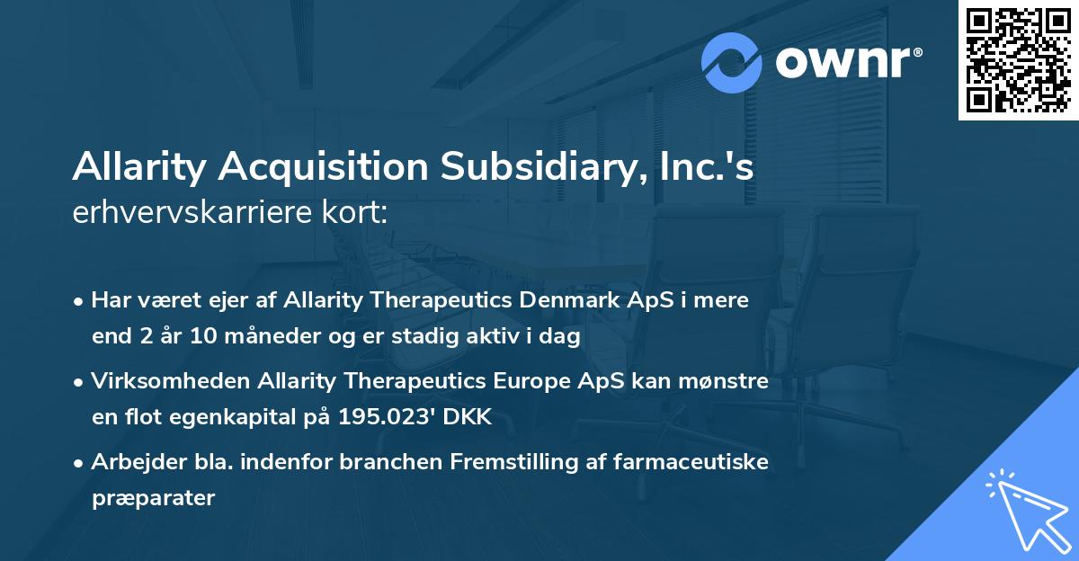 Allarity Acquisition Subsidiary, Inc.'s erhvervskarriere kort