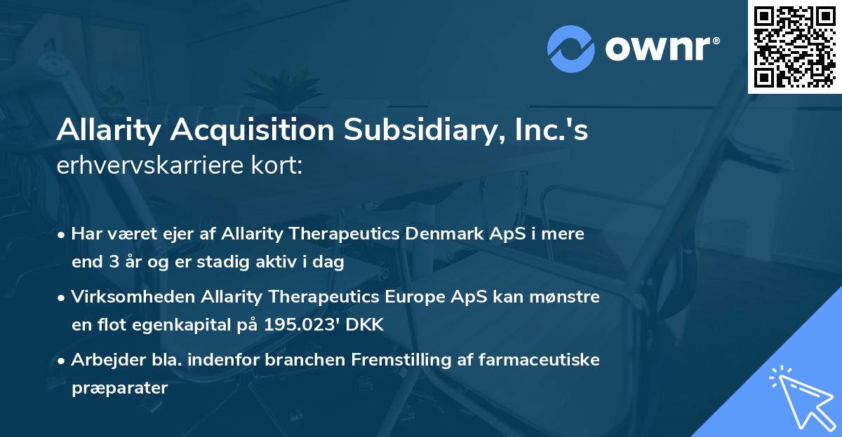 Allarity Acquisition Subsidiary, Inc.'s erhvervskarriere kort