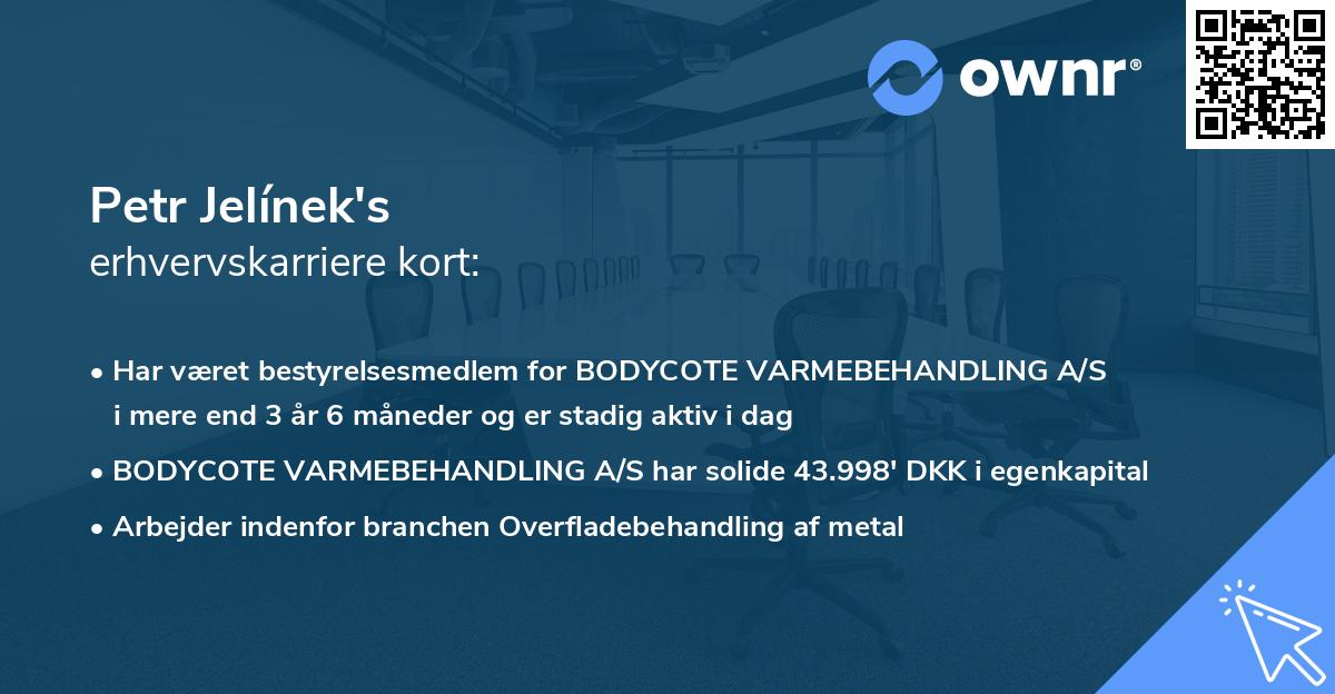 Petr Jelínek's erhvervskarriere kort
