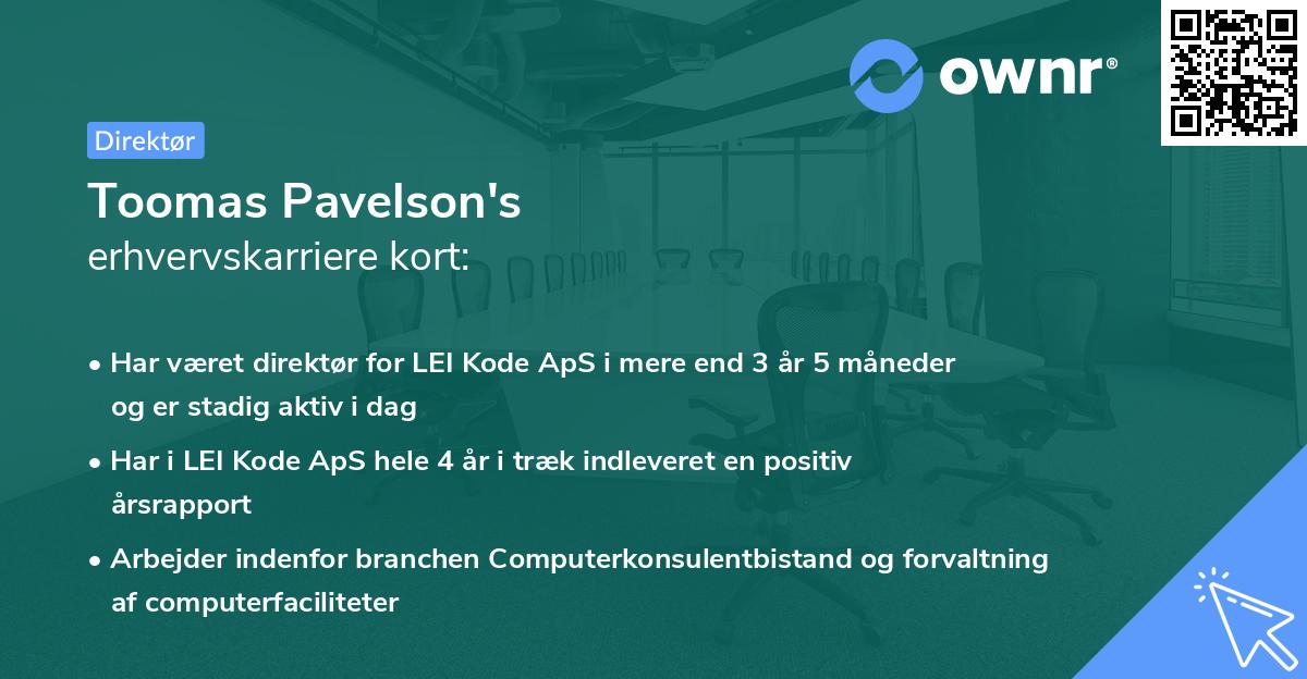 Toomas Pavelson's erhvervskarriere kort