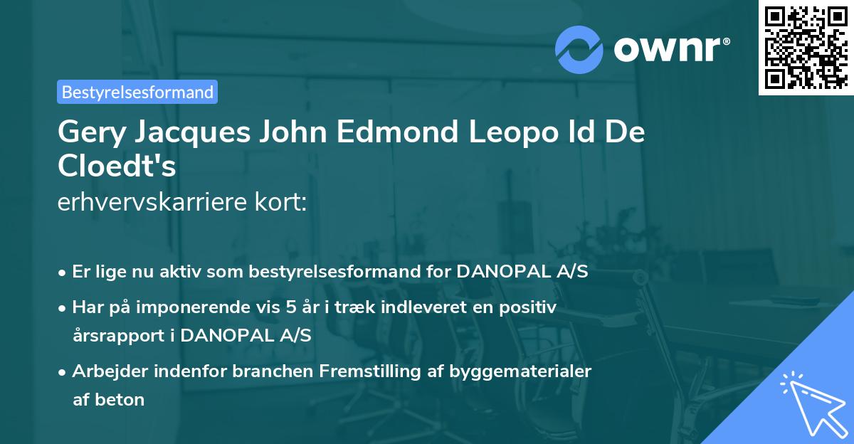 Gery Jacques John Edmond Leopo ld De Cloedt's erhvervskarriere kort