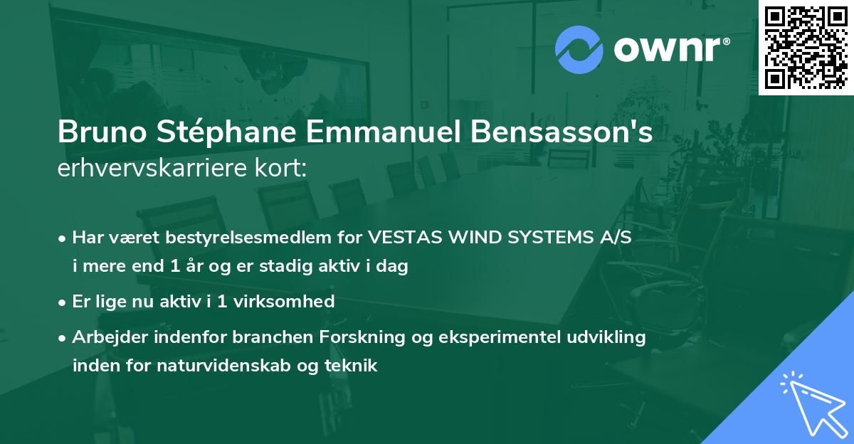 Bruno Stéphane Emmanuel Bensasson's erhvervskarriere kort