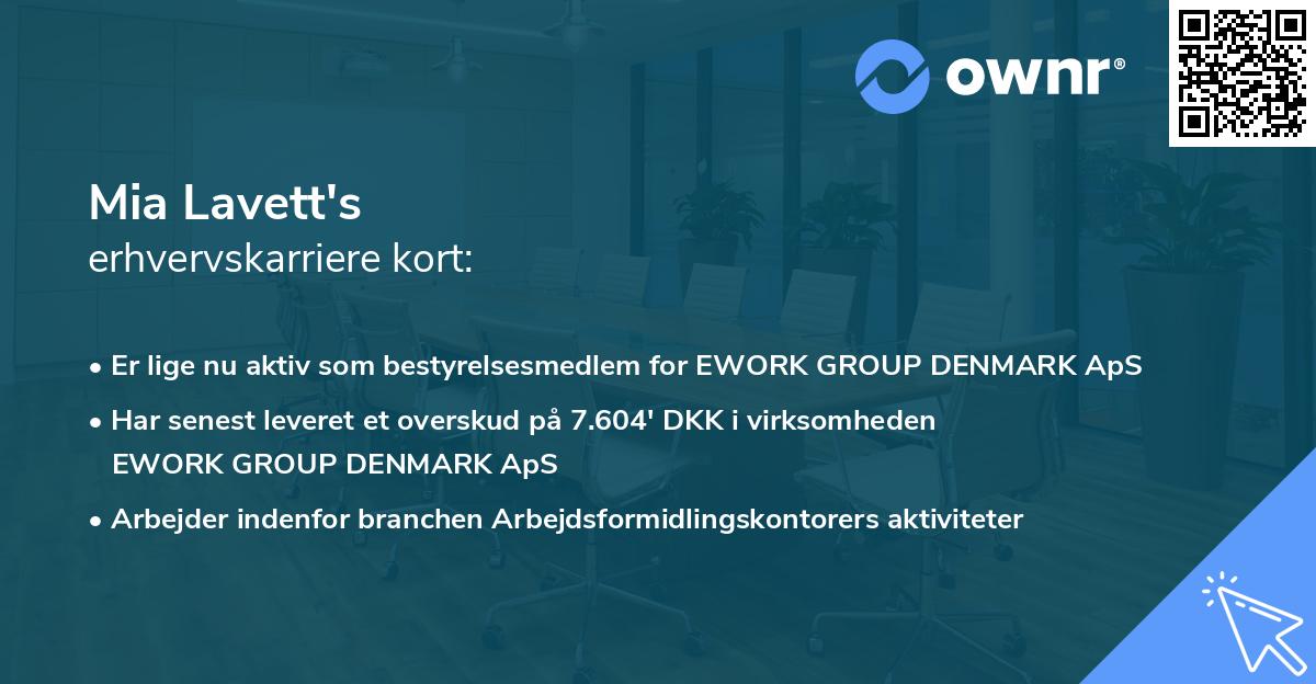 Mia Lavett's erhvervskarriere kort