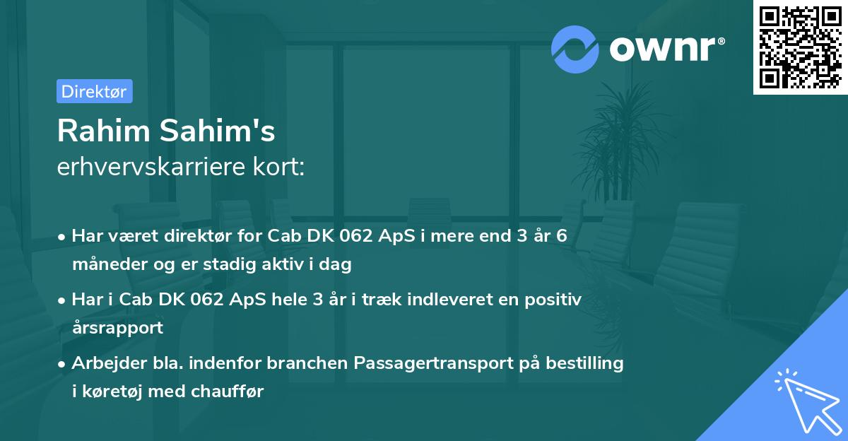 Rahim Sahim's erhvervskarriere kort