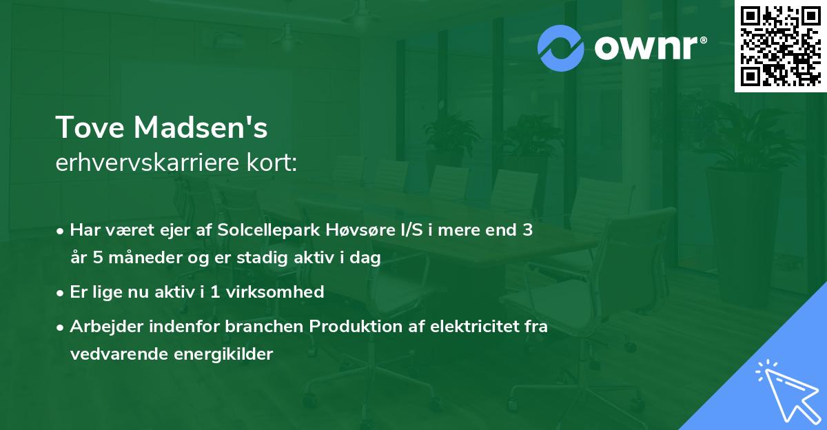 Tove Madsen's erhvervskarriere kort