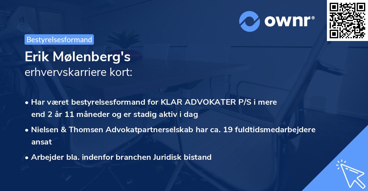 Erik Mølenberg's erhvervskarriere kort