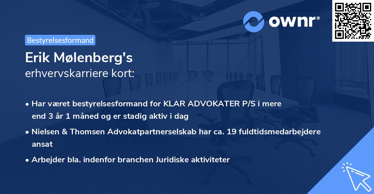 Erik Mølenberg's erhvervskarriere kort