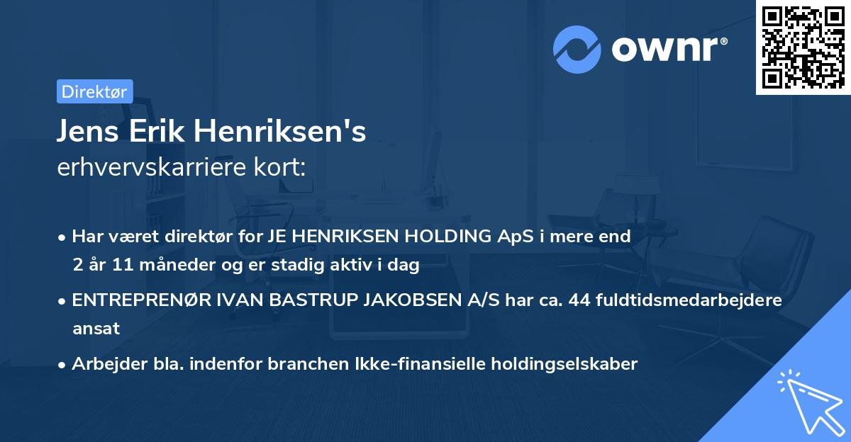 Jens Erik Henriksen's erhvervskarriere kort