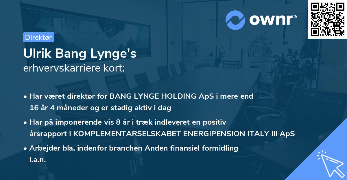 Ulrik Bang Lynge's erhvervskarriere kort