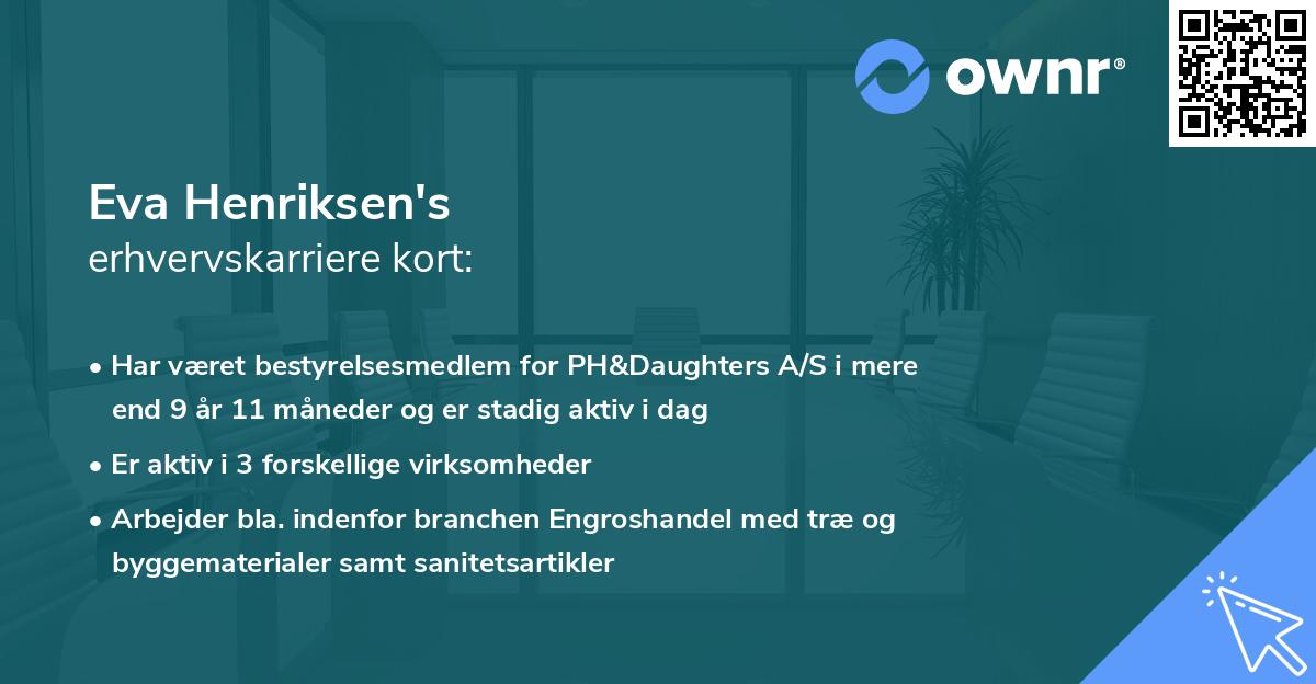 Eva Henriksen's erhvervskarriere kort