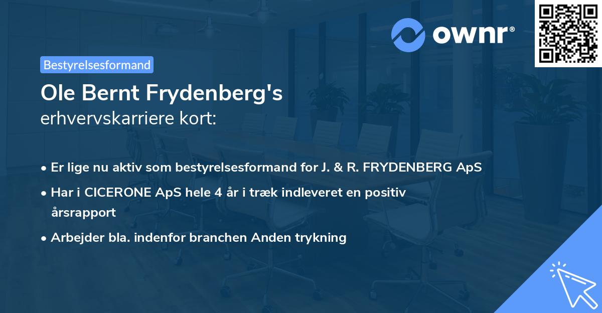 Ole Bernt Frydenberg's erhvervskarriere kort