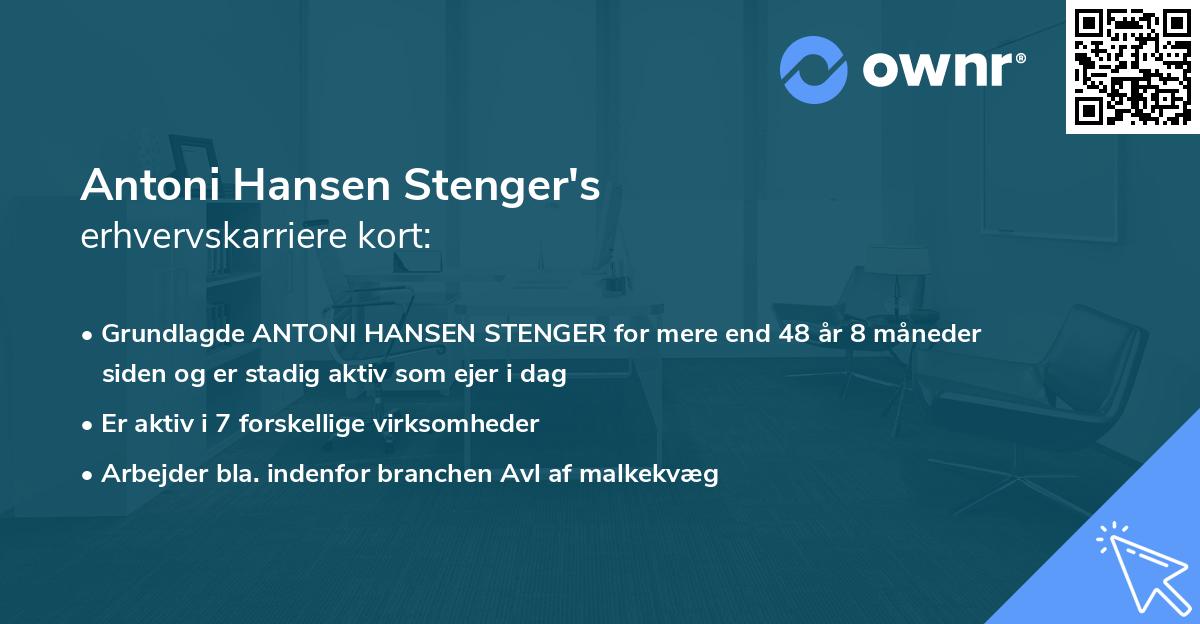 Antoni Hansen Stenger's erhvervskarriere kort