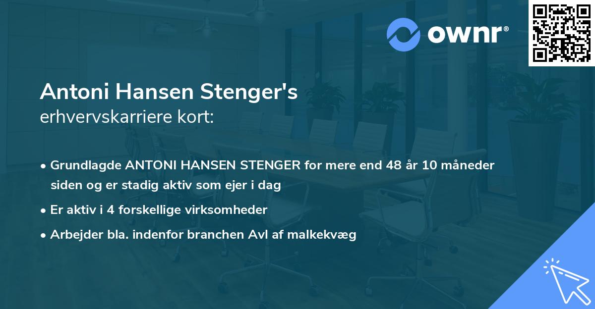 Antoni Hansen Stenger's erhvervskarriere kort