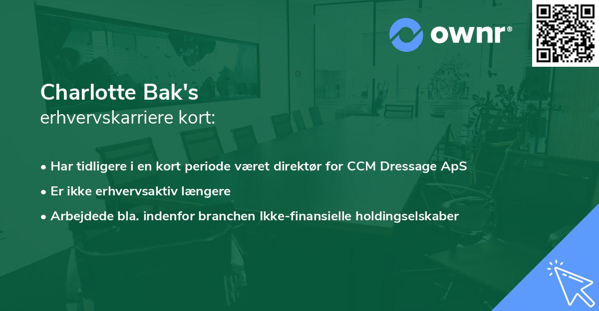Charlotte Bak's erhvervskarriere kort