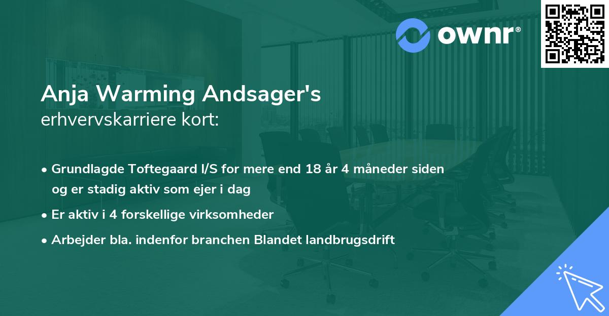 Anja Warming Andsager's erhvervskarriere kort