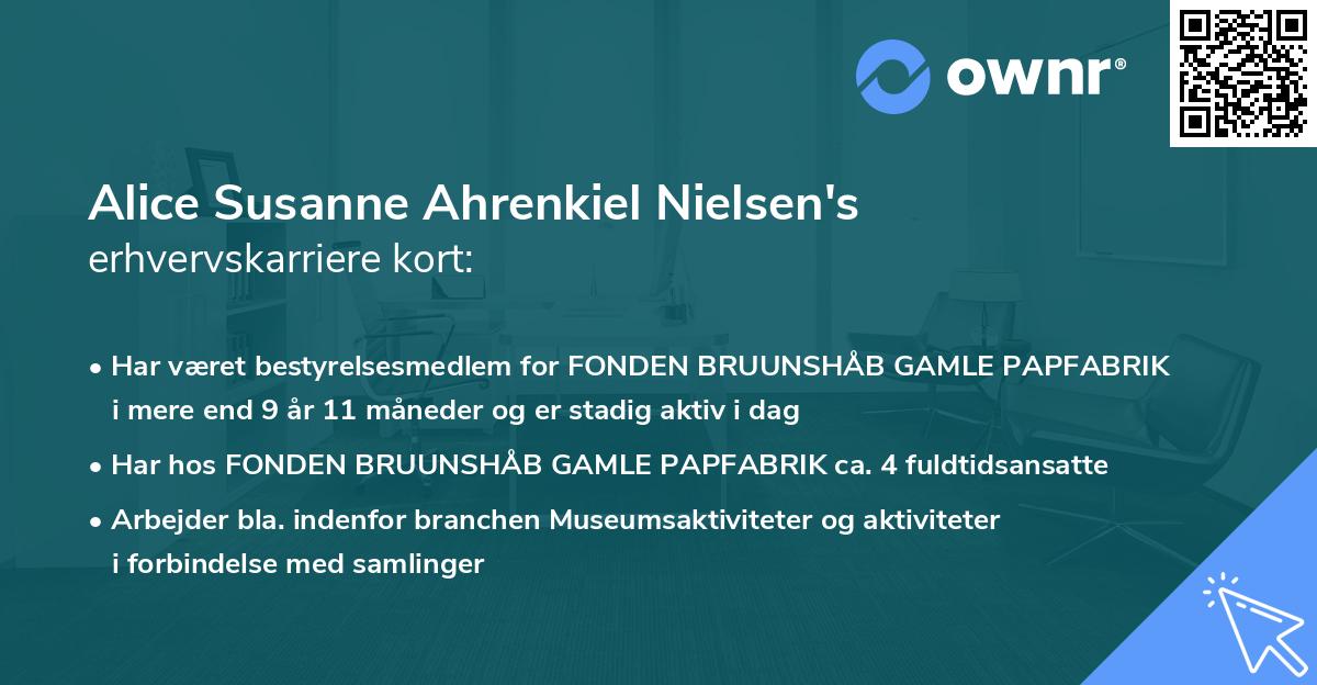 Alice Susanne Ahrenkiel Nielsen's erhvervskarriere kort