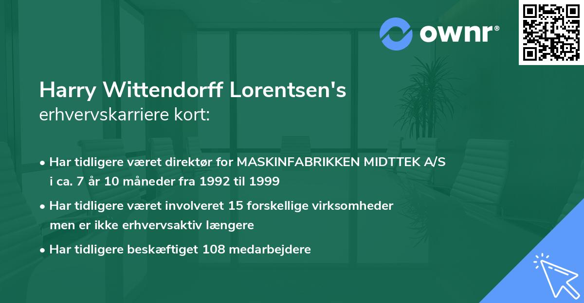 Harry Wittendorff Lorentsen's erhvervskarriere kort