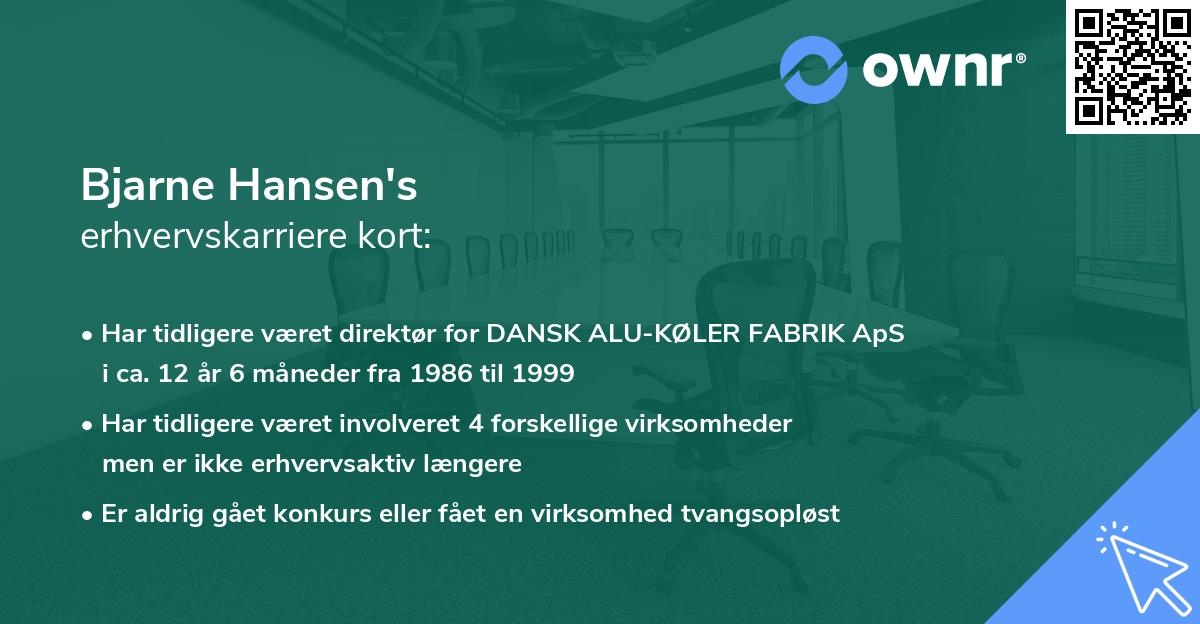 Bjarne Hansen's erhvervskarriere kort