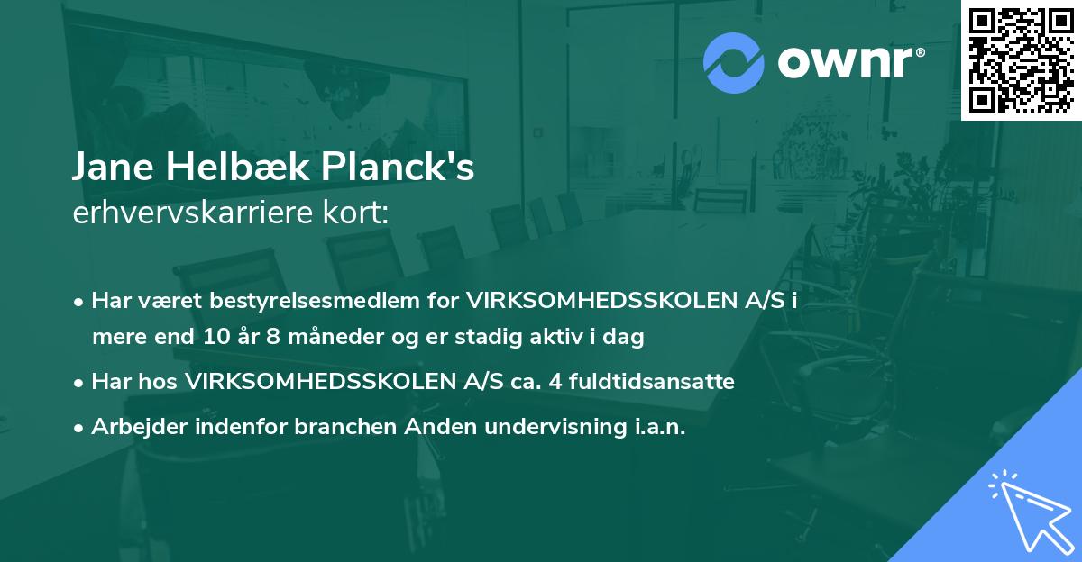Jane Helbæk Planck's erhvervskarriere kort