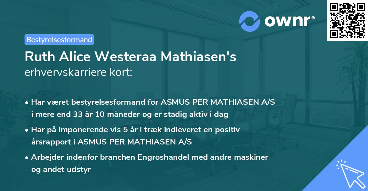 Ruth Alice Westeraa Mathiasen's erhvervskarriere kort
