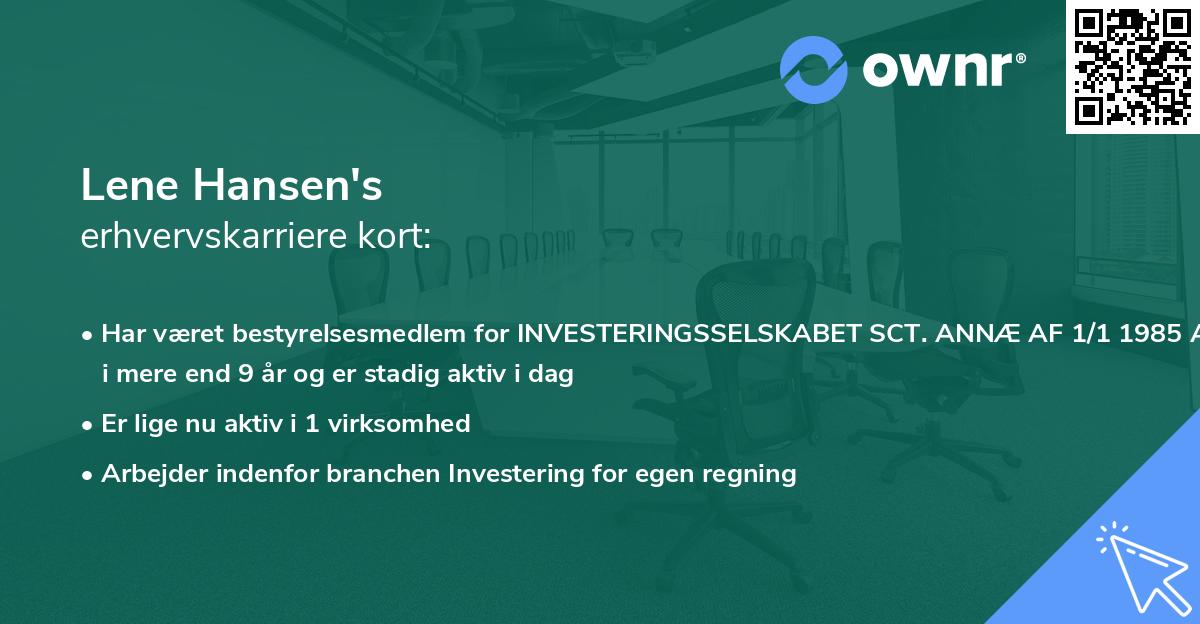 Lene Hansen's erhvervskarriere kort