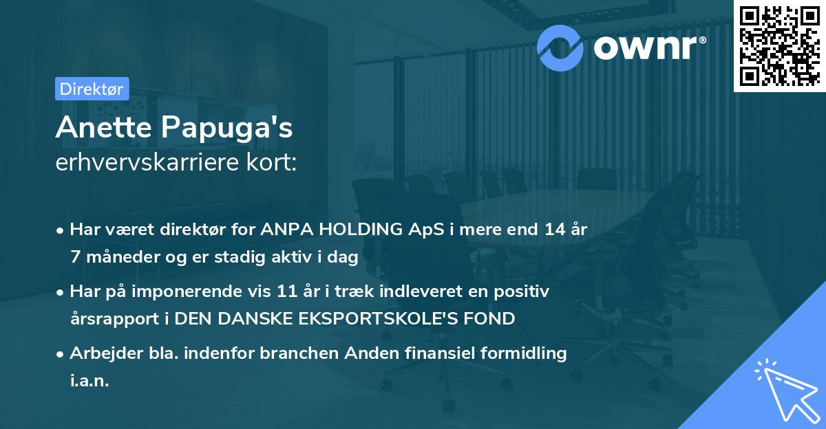Anette Papuga's erhvervskarriere kort