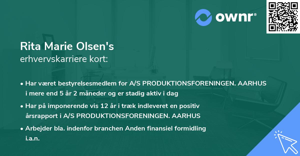 Rita Marie Olsen's erhvervskarriere kort