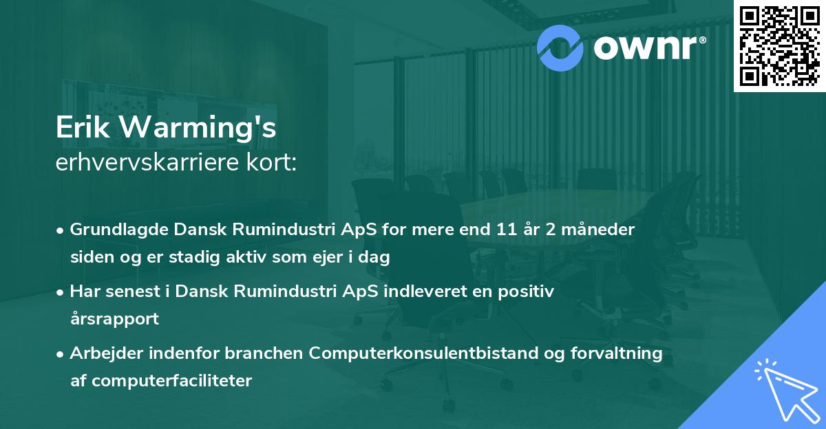 Erik Warming's erhvervskarriere kort