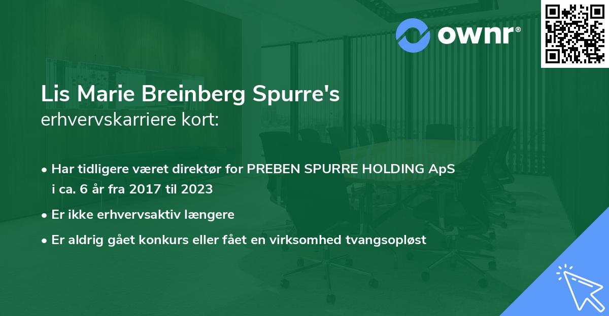 Lis Marie Breinberg Spurre's erhvervskarriere kort