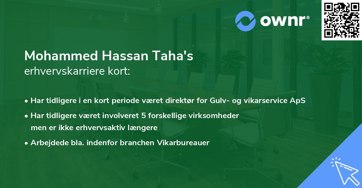 Mohammed Hassan Taha's erhvervskarriere kort